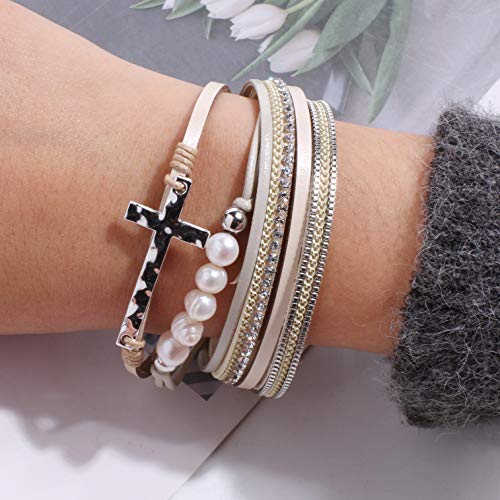 Vercret Leather Wrap Bracelet for Women - Multi-Layer Bracelets with Magnetic Clasp Bangle Cuff Stacked Bracelet for lady and Mother2