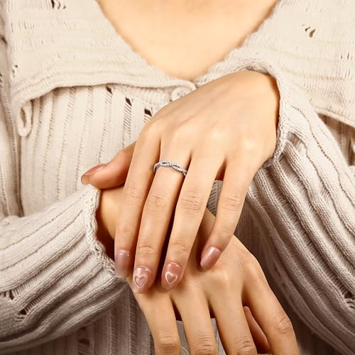 SILVERNANA 0.4ct Twisted Vine Moissanite Wedding Bands for Women, White Gold Plated Sterling Silver Wave Twisted Openwork Eternity Ring Size 5 — view 4