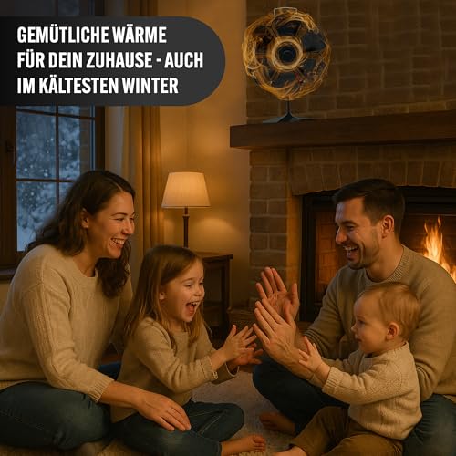 FlammenEcho Kaminventilator | Maximale Wärmeverteilung Ohne Strom | Ofenventilator | Für unvergessliche Winterabende | Ultra-leise, kompakt, eloxiertes Aluminium, Top-Bewertung