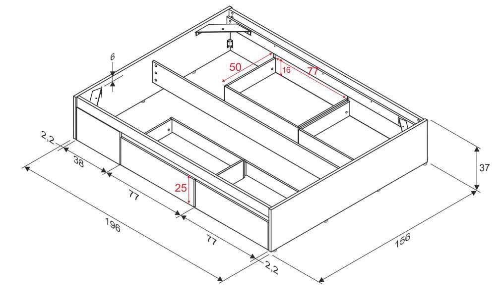 Mobelcenter, Cama de Matrimonio con 4 cajones Kendra para colchones de 150x190 cm, Color Roble Canadian, Medidas: Ancho: 156 cm x Fondo: 196 cm x Alto: 37 cm (Roble Canadian) (1104)