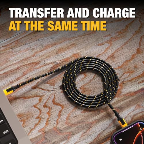DEWALT Jobsite kabel USB C o wysokiej wydajności 3 m – 60 W Fast Charge PD, kabel do szybkiego ładowania, typ C na typ C do iPhone 17/16/15 Pro Max, MacBook, iPad