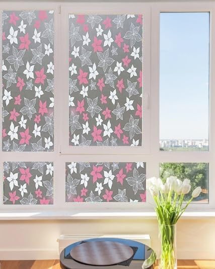 SIA VENDORS Window Privacy Film Stained Glass Decorative Film for Home Frosted Bathroom Door Window Cover Day & Night Privacy Heat Blocking Floral Stickers (12x85_Inch, Pink Star Floral) (B0CNNCKLPP) Amazon Price History, Amazon Price Tracker