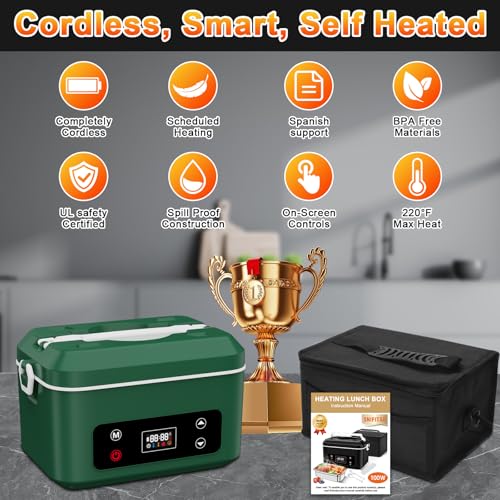Image of Heated Lunch Box,Electric Lunch Box, Lunch Box Battery Powered, Pro 24000mah,5.5 Cups Portable Food Heater-3D-5 Side Heating-Intelligent Temperature Control,Suitable For Trucks,Offices (Army /Green)