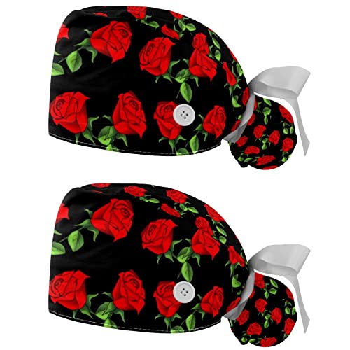 Chapeaux bouffants de travail respirants imprimé roses JDEZ - Lot de 2