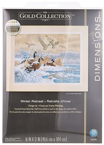 Image of Dimensions Gold Collection Counted Cross Stitch Kit, Winter Retreat, 18 Count Beige Aida, 16'' x 12''