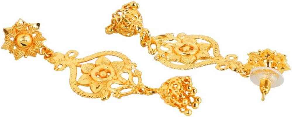 Efulgenz Gold Tone Indian Jewelry for Women Dubai Style Earring Set Indian Gold Tone Floral Jhumki Drop Dangle Earrings Indian Bridal Jewelry for Wedding Bollywood Fashion Jewelry - Image 5