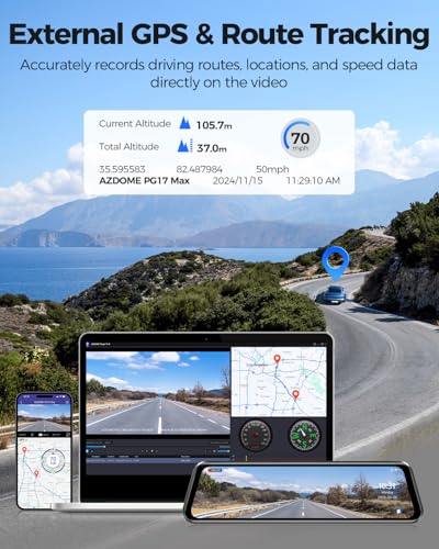 AZDOME 4K+2.5K Mirror Dash Cam with AR effects, ADAS, BSD and LCA Rear View Mirror Camera, - image 8