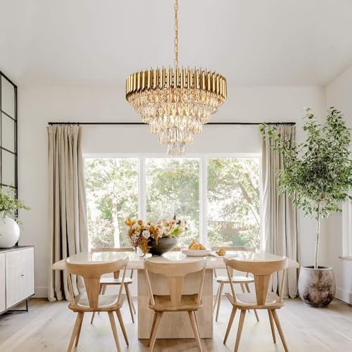 Image of Manraj Modern Crystal Chandelier, 600 mm Round, 5-Tier Pure Gold, K9 Crystal Ceiling Light Fixture for Living Room and Hallway (Pure Gold, 600mm)