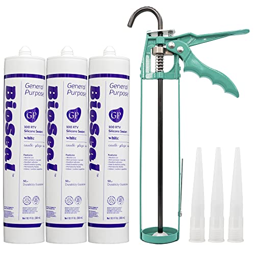 White BioSeal 100% Silicone Sealant Caulk General Purpose miniatura 1
