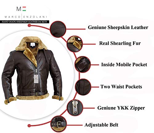 RAF Bomber Ginger Men B3 Bomber Jacket Aviator Real Shearling Bomber Sheepskin Leather Jacket2