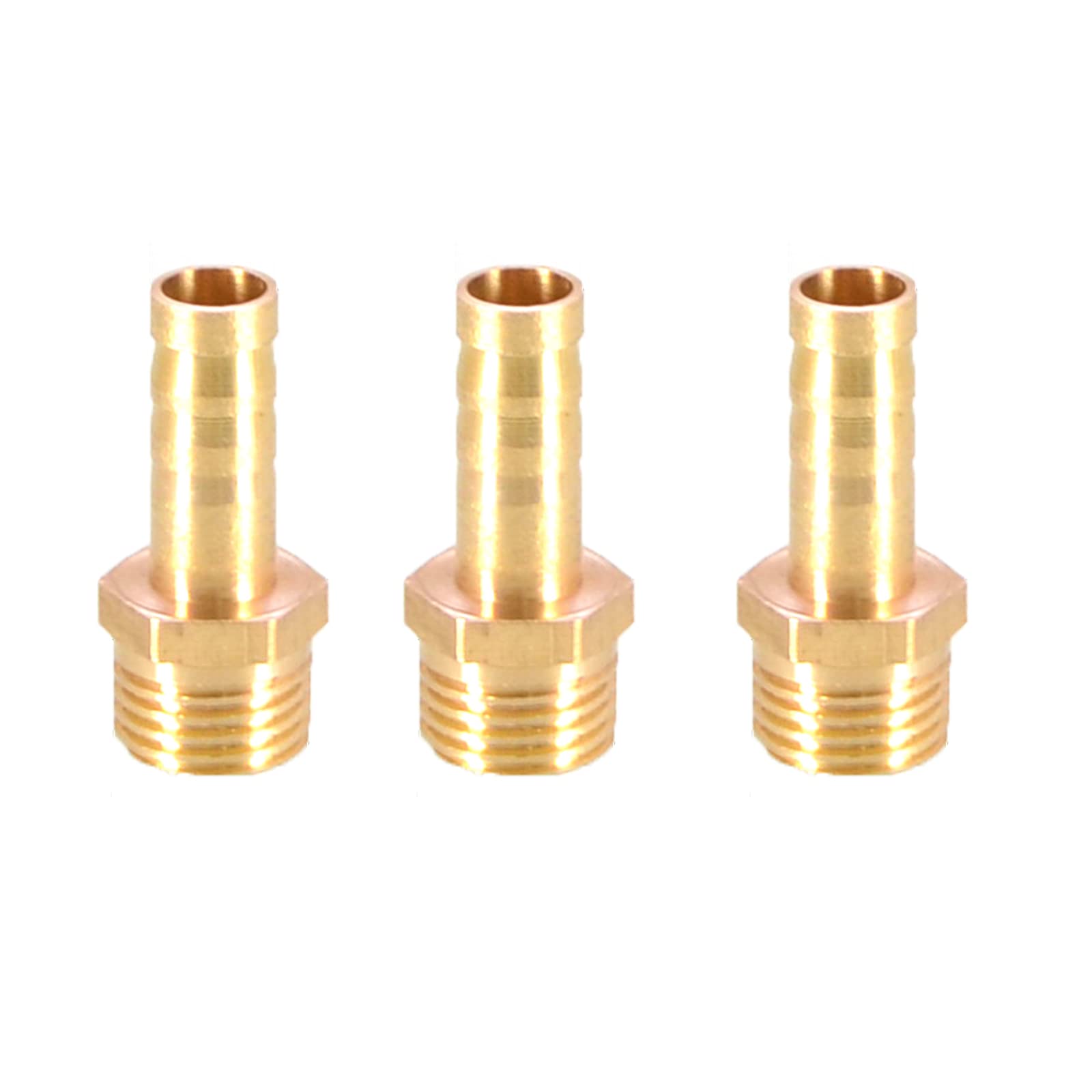 3PCS Solid Brass Hose Tail Connector Barbed to BSP Male Thread 8mm to 1/4” for Air Water Fuel Oil Gas