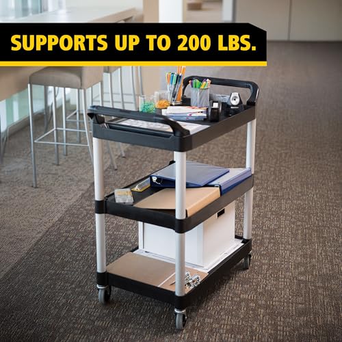 Image of Rubbermaid Commercial Products Heavy Duty 3-Shelf Rolling Service /Utility /Push Cart, 200 lbs. Capacity, Black, for Foodservice /Restaurant /Cleaning /Warehouse /Garage