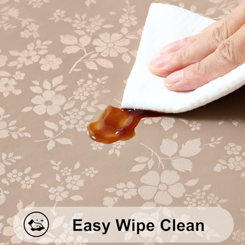 Image of Smiry Rectangle Table Cloth, Waterproof Heavy Duty Vinyl Tablecloths, Wipeable Washable Table Cover for Kitchen and Dining Room (Khaki, 60 inch X 84 inch)