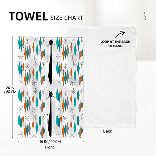Cukemip Mid Century Modern With Black Cat Kitchen Towels, Soft Absorbent Dish Towels Geometric Retro Hand Towels For Kitchen Farmhouse Holiday Home Decorations 2 Pack #TOP1