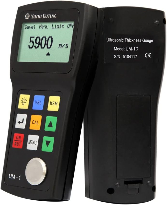 YUSHI UM1 Series UM-1D Handheld Portable Ultrasonic Thickness Gauge Tester Meter 0.03'' to 12'' / PT-08 Probe/Transducer P-E & E-E (echo-echo) Through Paint & Coatings