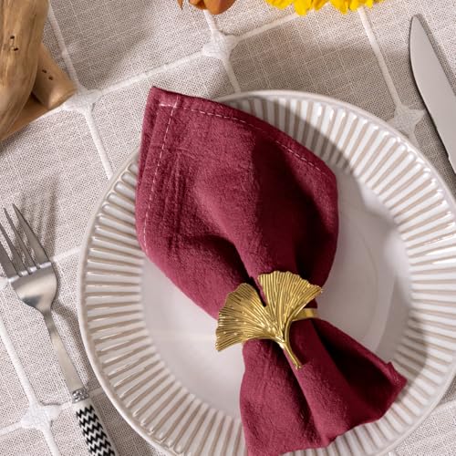 Image of MLMC 8 Pack Burgundy Cloth Napkins Rustic Washable Cotton Linen Napkins Set of 8 17 inchx17 inch Reusable Wine Red Dinner Napkins Cloth for Wedding Bridal Baby Shower Table Decor