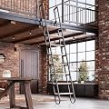 10.35FT Industrial Style Loft Ladder, 8 Steps with Black Steel Handrails & Solid Wood Steps, 450lbs Capacity, Fits 8.2-9FT Installation Height,for Attic, Kitchen, Warehouse, Bookshelf& Outdoor