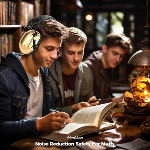 Image of ProCase Noise Reduction Ear Muffs, Sound Proof Ear Protection, NRR 28dB Noise Cancelling Headphones for Adults Kids Autism, Hearing Protection for Shooting Gun Range Mowing -Metalic Gold