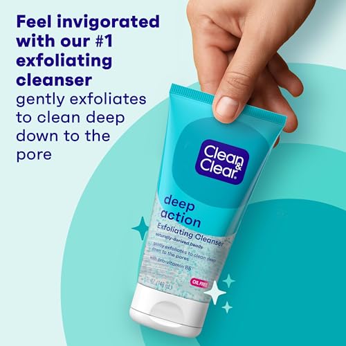 Image of Clean & Clear Deep Action Exfoliating Face Wash Scrub with Pro-Vitamin B5, Daily Exfoliating Facial Cleanser Cleans Deep Down to Pores for Smooth Skin, Oil-Free and Paraben-Free, 5 fl. Oz