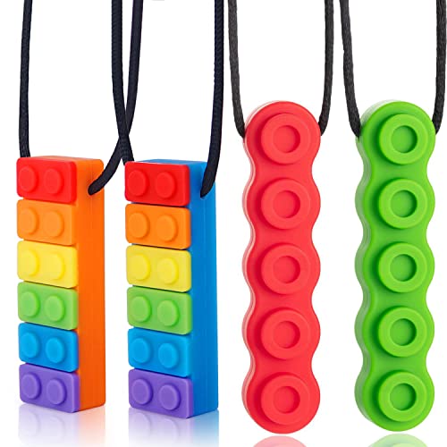 Bite Necklace, XEIEI Chewy Necklace Sensory for Adolescence with Teething, Autism, ADHD, Biting Desires, Oral Motor Bite Toys for Boys&Girls Adults(4 Pack) thumbnail