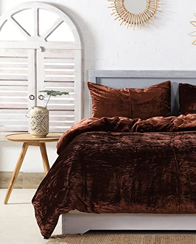 Copripiumino in velluto ultra lussuoso, set da letto Boho Bedding UO Comforter da donna, 3 pezzi di velluto (California King 248,9 x 264,2 cm, marrone
