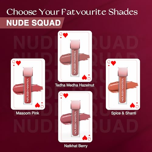 Image of Nourish Mantra Muted Magic Matte Liquid lipstick combo with SPF 15 Set of 4(1.2ml Each) | Mini Lipsticks| nudeshade lip stick | brown lipsticks | Water Proof | Smudge Proof | transfer Proof | Long Lasting| Suits all skin tones