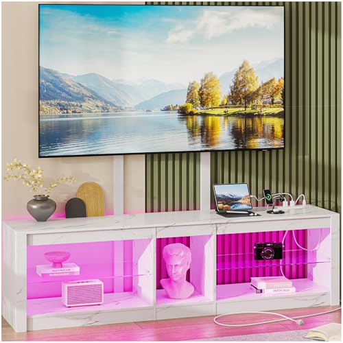 Recopilación de Centro Entretenimiento los preferidos por los clientes. 43 Simple Wisdom Mueble TV,Mueble Para TV,140CM Centro de Entretenimiento Para TVs Apto Para TVs de 35 a 75 Pulgadas,Con Soporte,Regleta,Luz LED,Estante de Cristal Templado,Apto Para...