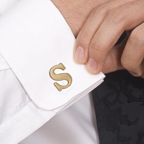 Miniatura 3 de Men's Gold Alphabet Cufflinks 1 Pair with Gift Box