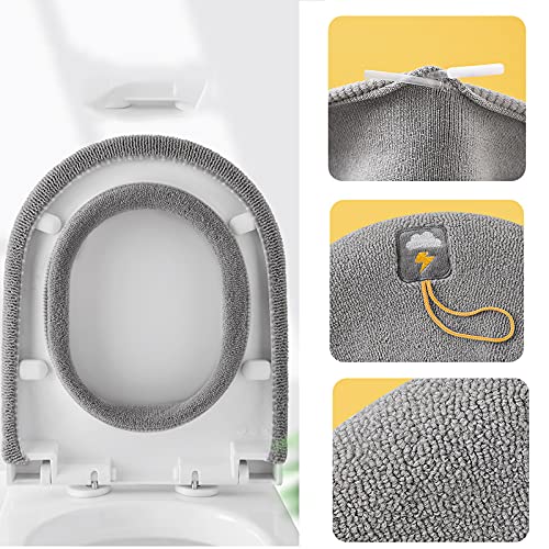 NO Toilettensitzbezug Waschbar 2 Stücke WC Sitzwärmer Toilettensitz Abdeckung Waschbar Toiletten Sitzbezug Toilettensitzkissen Weich Toilettenkissen für Universal Toilettensitz (Grau) – Bild 5