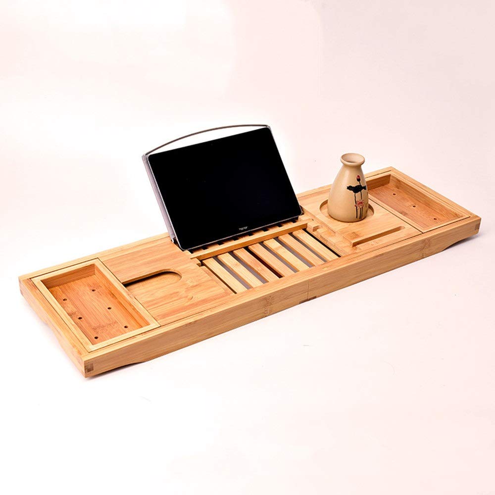 Estante para bañera Bandeja para bañera de bambú Puente de Bandeja para baño con Lados Extensibles Soporte para Tableta para Libros Incorporado Bandeja para teléfono móvil Soporte para Copa de Vi