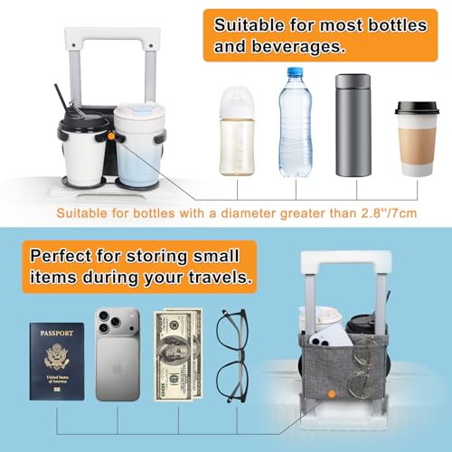 Luggage Travel Cup Holder for Suitcase Handle Drink Caddy Coffee Mugs Bottles