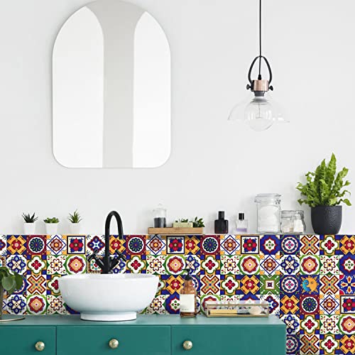 25 Pcs Moroccan Style Tile Sticker, 4X4 Inch(10X10Cm) Traditional Diy Murals, Tile Waterproof Oil Proof Removable Decals For Bathroom & Kitchen Backsplash #TOP4