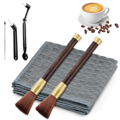 MINISOISO 7 Stück Kaffee Bürsten Set, Barista Pinsel Reinigungsset, Barista Tuch, Reinigungsbürste Kaffeepinsel für Die Kaffeemühle, Kaffee Werkzeug, Siebträgermaschine