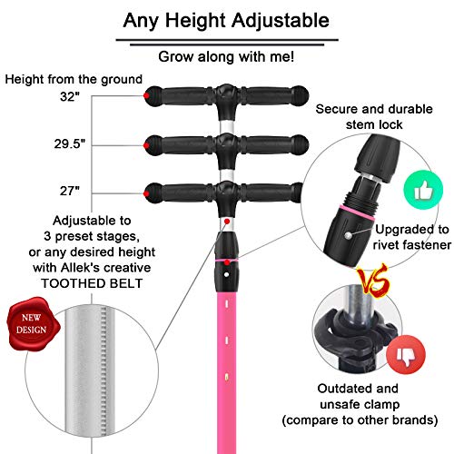 Image of Allek Kick Scooter B03, Lean 'N Glide 3-Wheeled Push Scooter with Extra Wide PU Light-Up Wheels, Any Height Adjustable Handlebar and Strong Thick Deck for Children from 3-12yrs (Rose Pink)
