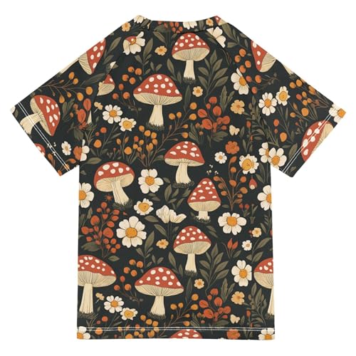 Mushroom Flowers Girls Bathing Suit Sun Protection Workout Shirts Swimwear Beach Tops 3T2