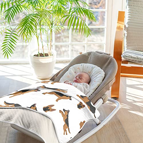 Image of Swaddle Blanket German Shepherd Dogs Running Cotton Blanket for Infants, Receiving Blanket, Lightweight Soft Swaddling Blanket for Crib, Stroller, Nursery Blankets, 30X40 in