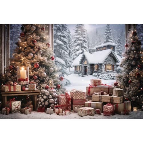 Ci-Fotto Fondo Fotografía de Navidad, 2x1,5m Fondos Fotográficos Fondo de Decoración de Fiesta en Casa, Fondos de Fotografía para Niños, Casa de Nieve árbol de Navidad