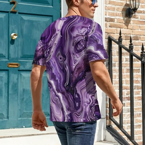 Purple Marble Men's T-Shirt Abstract Striped Soft Shirts Fashion Geometric Crewneck Sports Tees for Men3