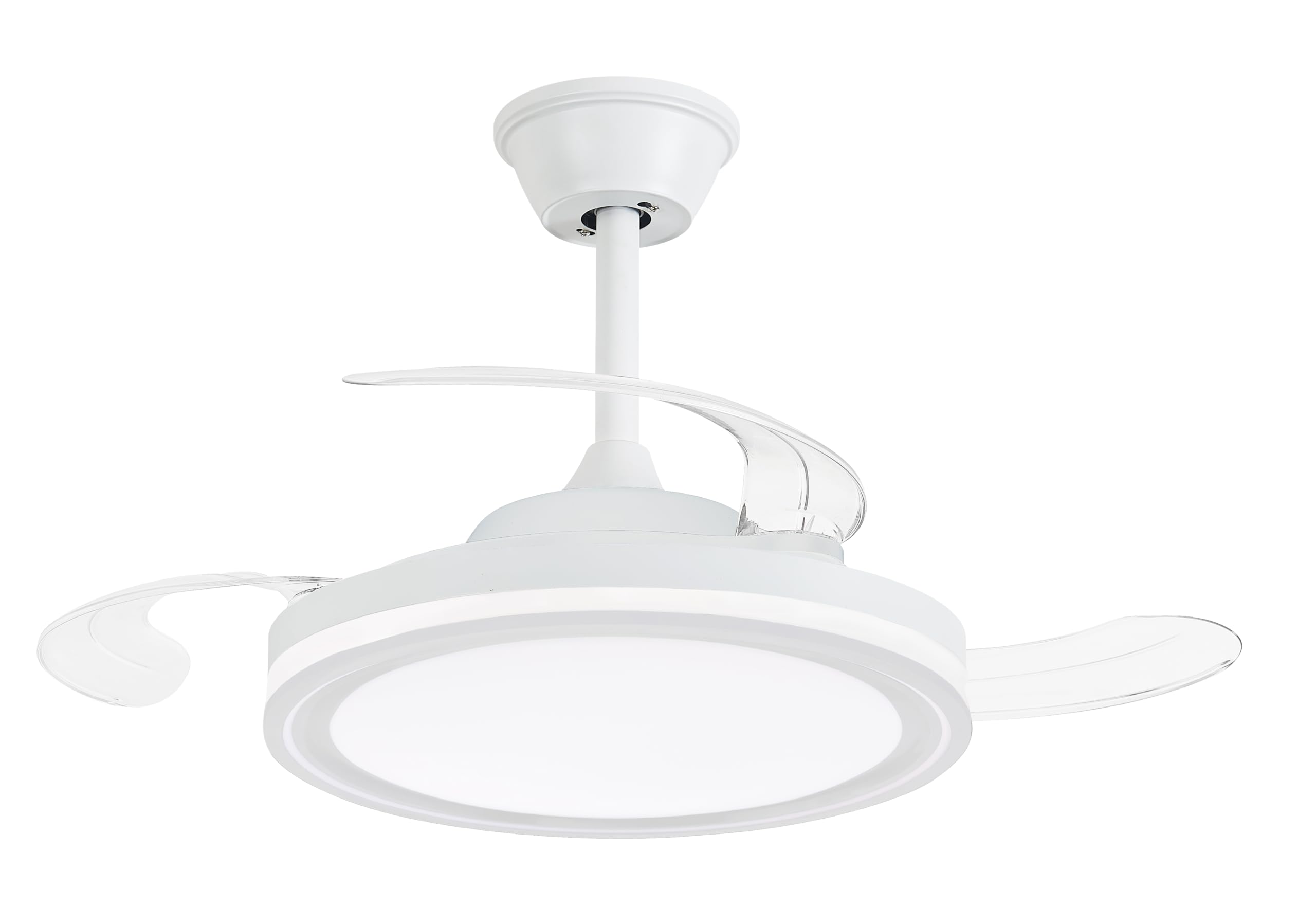 NARVI Ventilador de Techo Silencioso | Control Remoto | 3 Palas Transparentes | Iluminación LED Ajustable 45W | Motor DC Eficiente | Función Invierno/Verano | Blanco