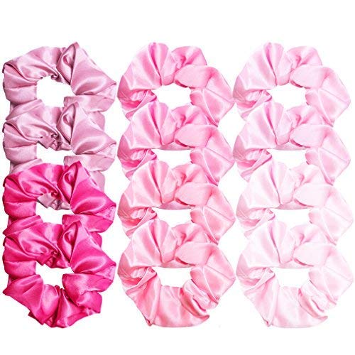 Cubaco 12 Pieces Satin Hair Scrunchies Elastic Hair Bobbles Scrunchy Hair Ties Ponytail Holder Hair Elastic, Pink Lovers