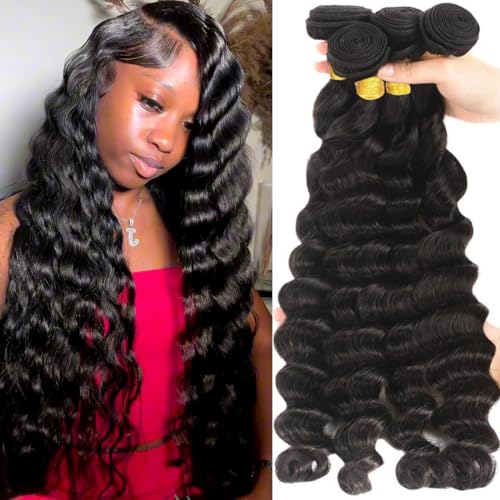 Human Hair Loose Deep Wave Bundles 12A Brazilian Virgin Hair Loose Deep Wave 4 Bundles (20 22 24 26 inches)150% Density Brazilian Remy Human Hair Virgin Hair Wave Bundles Natural Color