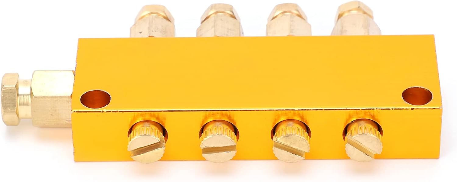 Oil Distributor, B Type 4 Way Adjustable Lube Oil Piston Divider Valve Manifold Block 1 Inlet 4 Outlet for The Lubrication System Of Mechanical Equipment