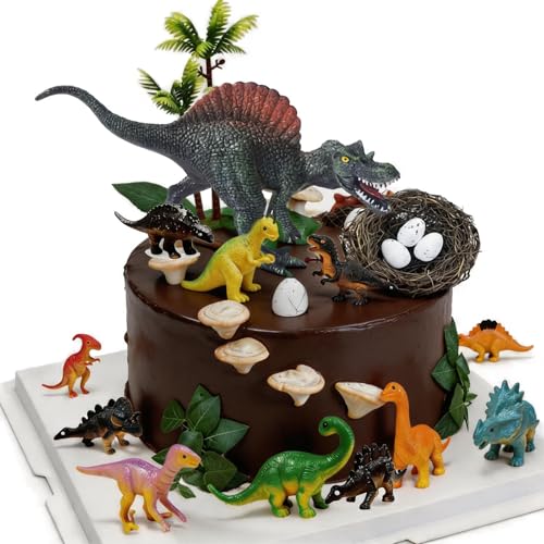 LIULINY 26 Piezas Dinosaurio Decoración para Tartas, 13 X Selva Decoracion Tartas Cumpleaños Dinosaurio, Decoraciones para Cake de Animales Decoraciones Tarta para Baby Showers, Cumpleaños Infantiles