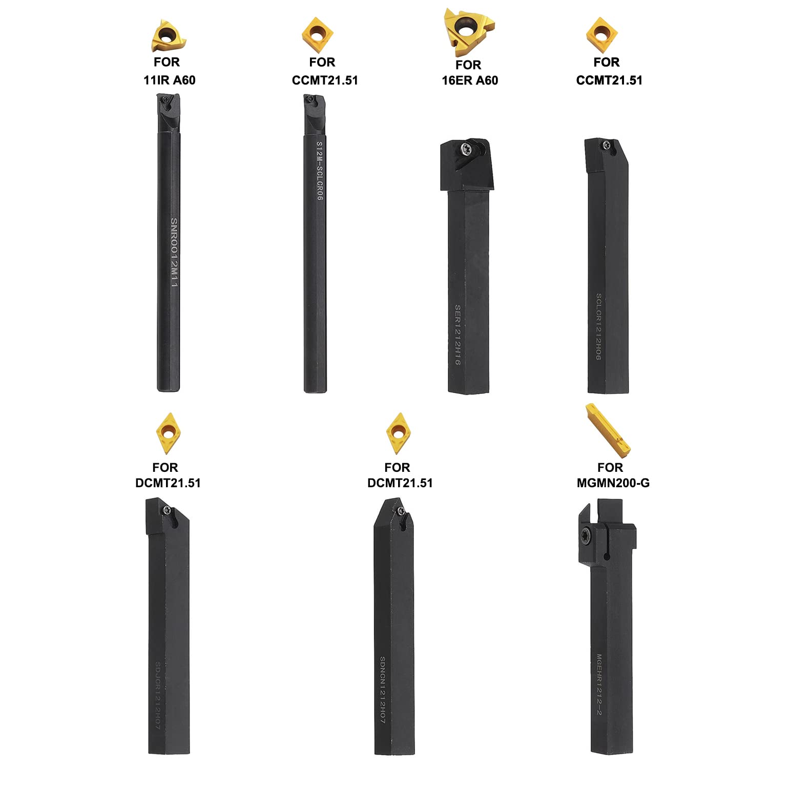 Insertos Carburo Para Torno,Juego De Herramientas De Roscado De Torno De Insertos De Torneado De Carburo De 7 Piezas De 12 MM,Juego De Torno Eje,Herramientas De Ajuste De Barra Perforación