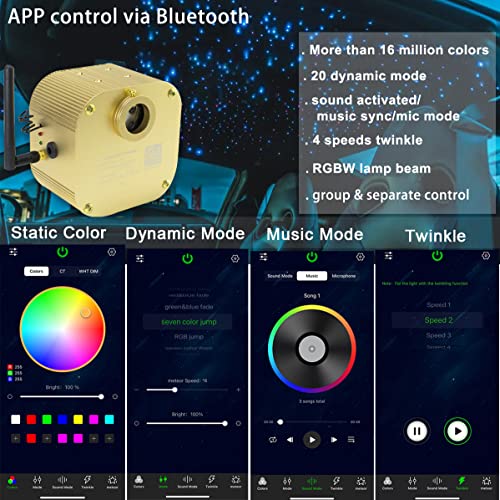 Image of AZIMOM 16W Twinkle Fiber Optic Starlight Box Sound Activated RGBW Fiber Optic Light Source APP /Remote Control Light Engine Driver for Car Home Ceiling Star Lighting Decor