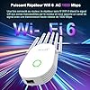 ﻿Répéteur WiFi 6 Puissant AX1600Mbps, Amplificateur de Signal WiFi Longue Portée 5G et 2.4G Double Bande WiFi Extender avec 6 Antennes de Haut Gain,Rj45 Port LAN,Extenseur de WiFi pour la Maison