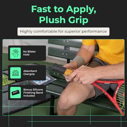 ADV Dry Tennis Overgrip Tape - 3, 6, 12, 30, 60 Pack - FeltTac Tennis Racket Grip Tape - Ultra Absorbent Tennis Grip Tape - Comfort Tennis Racket Grips - Tennis Grips Overgrip