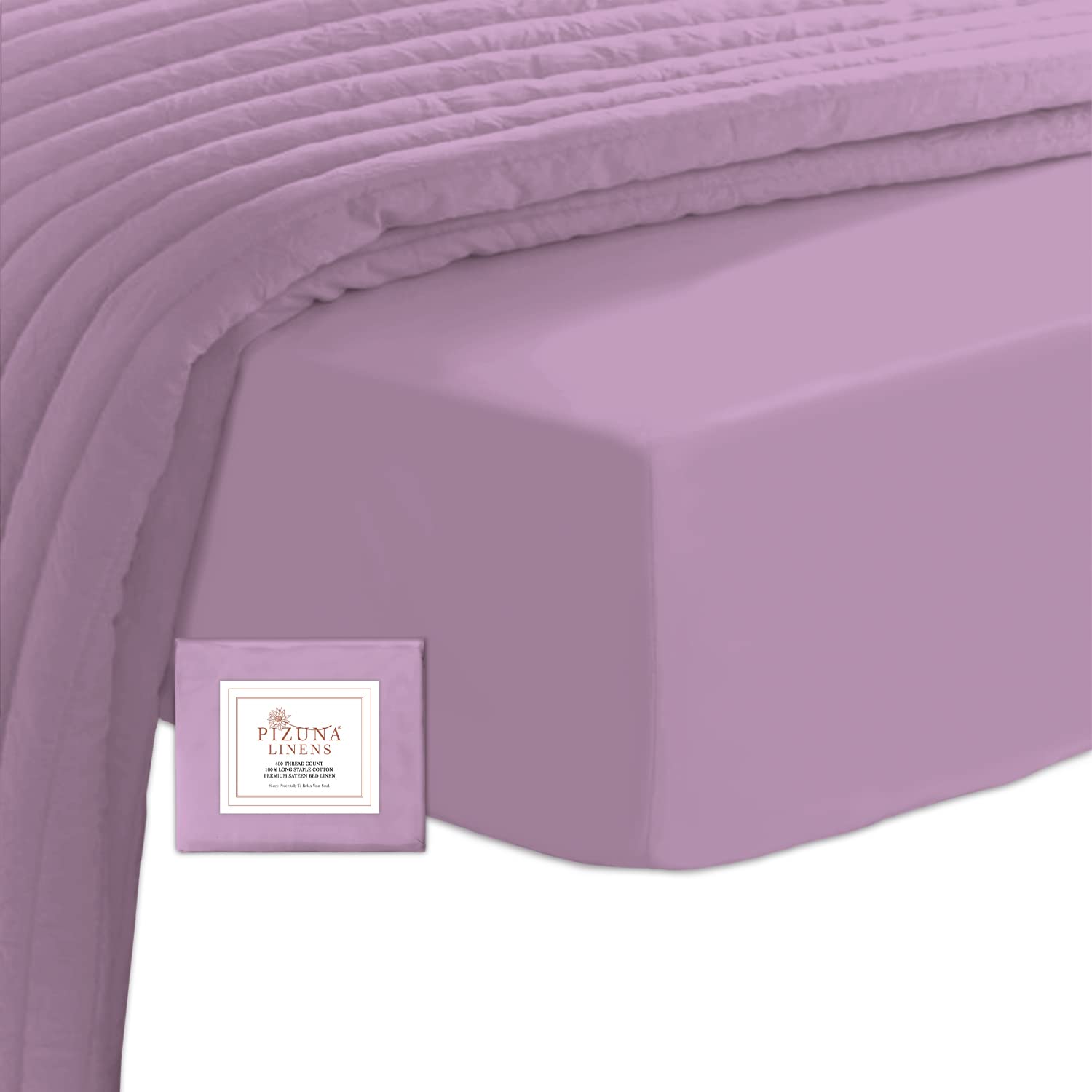 Pizuna400 Thread Count Cotton Fitted Sheet Twin Size Dusty Lavender, Luxury Soft 100% Long Staple Cotton Sateen Twin Fitted Bed Sheet Fits upto 40 cm (1pc 100% Cotton, Fitted Sheet 120x200)