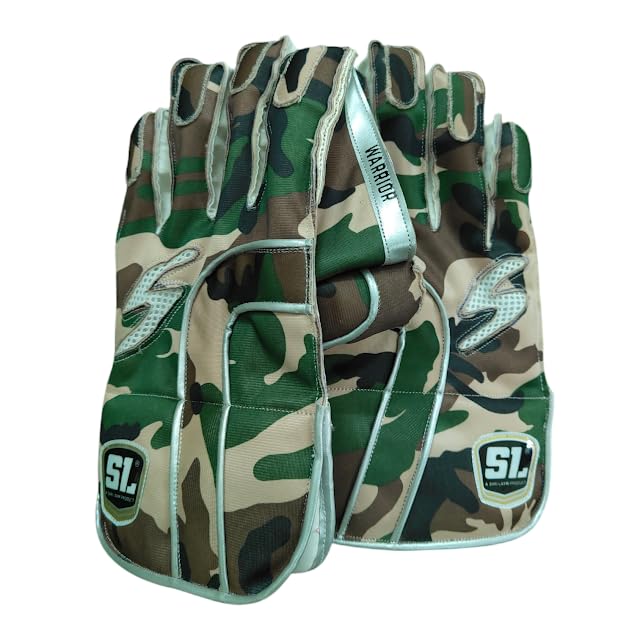 SL Warrior Cricket Wicket Keeping Gloves Professional Design for Matches & Training (Military) (Boy's)-picture-16