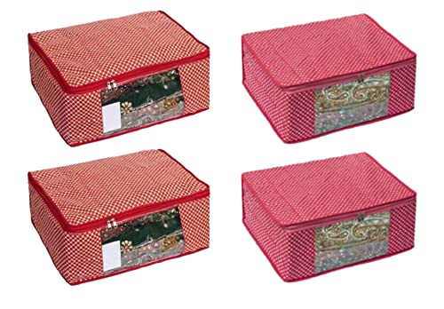 Image of Purple Saree|Saree Cover Cotton Bag|Cotton Saree Cover Closet Orgnizer /Saree Bags For Wardrobe Orgnizer Clothe Covers |Organizer Bag Clothe|Foldable Organizer (Pack of 4, Pink + Red)
